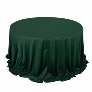 Scuba |  132″ Hunter Emerald Green Premium Scuba Wrinkle Free Round Tablecloth, Seamless Scuba Polyester Tablecloth for 6 Foot Table With Floor-Length Drop