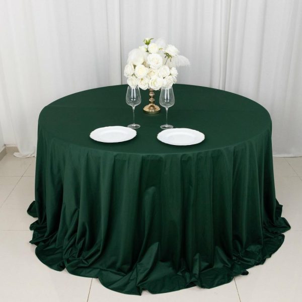 Scuba |  132″ Hunter Emerald Green Premium Scuba Wrinkle Free Round Tablecloth, Seamless Scuba Polyester Tablecloth for 6 Foot Table With Floor-Length Drop