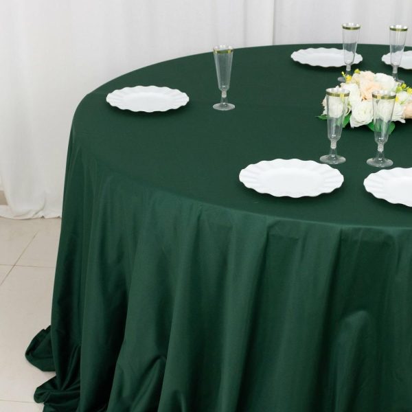 Scuba |  132″ Hunter Emerald Green Premium Scuba Wrinkle Free Round Tablecloth, Seamless Scuba Polyester Tablecloth for 6 Foot Table With Floor-Length Drop