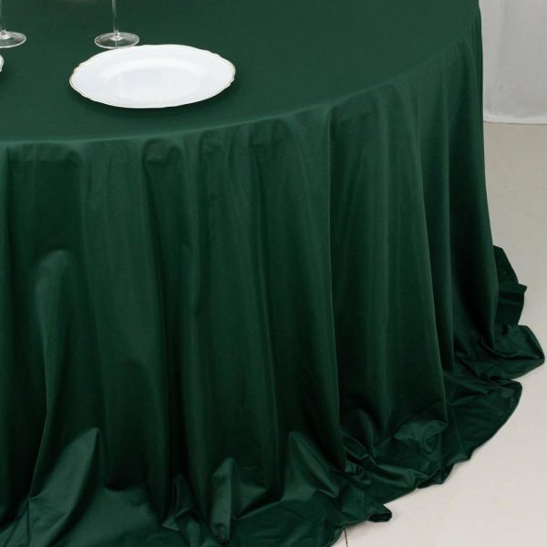 Scuba |  132″ Hunter Emerald Green Premium Scuba Wrinkle Free Round Tablecloth, Seamless Scuba Polyester Tablecloth for 6 Foot Table With Floor-Length Drop