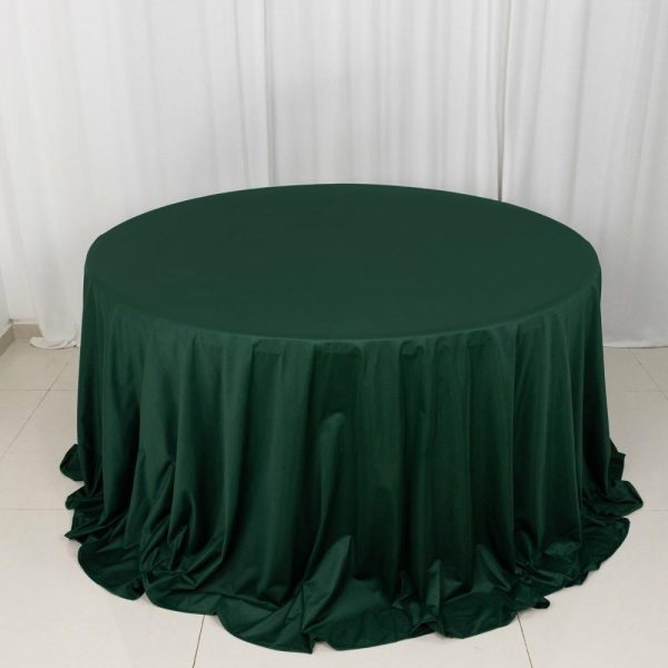 Scuba |  132″ Hunter Emerald Green Premium Scuba Wrinkle Free Round Tablecloth, Seamless Scuba Polyester Tablecloth for 6 Foot Table With Floor-Length Drop