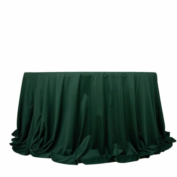 Scuba |  132″ Hunter Emerald Green Premium Scuba Wrinkle Free Round Tablecloth, Seamless Scuba Polyester Tablecloth for 6 Foot Table With Floor-Length Drop