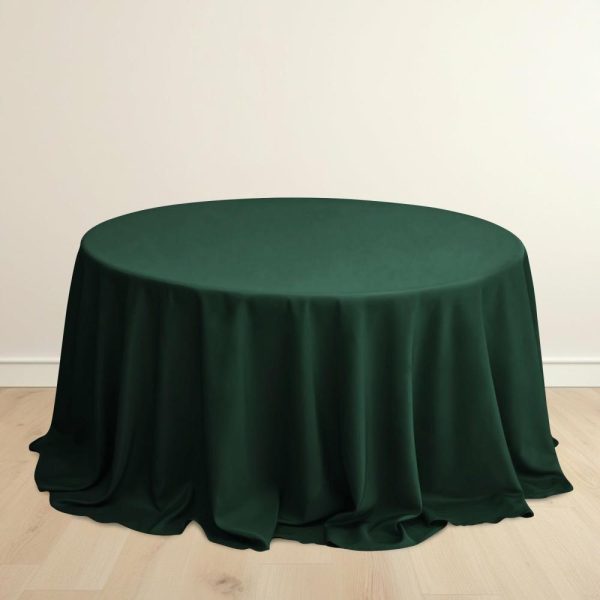 Scuba |  132″ Hunter Emerald Green Premium Scuba Wrinkle Free Round Tablecloth, Seamless Scuba Polyester Tablecloth for 6 Foot Table With Floor-Length Drop