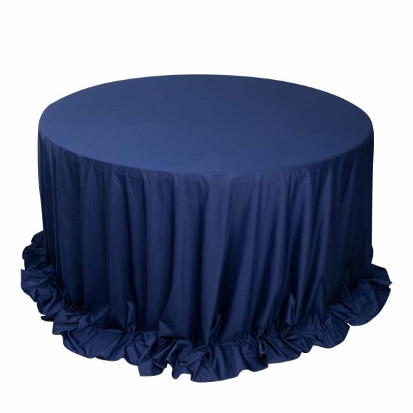 Scuba |  132″ Navy Blue Premium Scuba Wrinkle Free Round Tablecloth, Seamless Scuba Polyester Tablecloth for 6 Foot Table With Floor-Length Drop