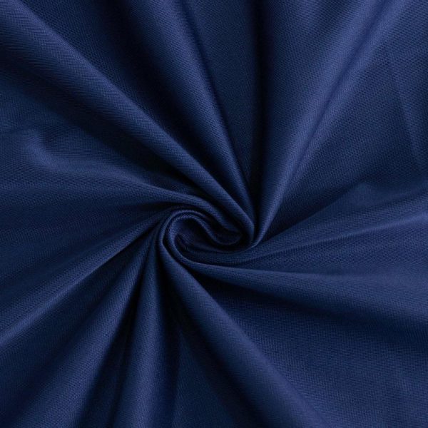 Scuba |  132″ Navy Blue Premium Scuba Wrinkle Free Round Tablecloth, Seamless Scuba Polyester Tablecloth for 6 Foot Table With Floor-Length Drop