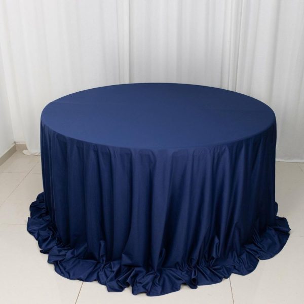 Scuba |  132″ Navy Blue Premium Scuba Wrinkle Free Round Tablecloth, Seamless Scuba Polyester Tablecloth for 6 Foot Table With Floor-Length Drop