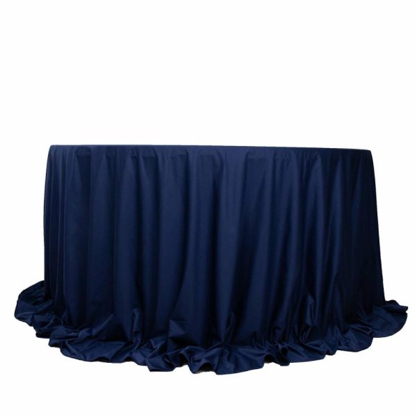 Scuba |  132″ Navy Blue Premium Scuba Wrinkle Free Round Tablecloth, Seamless Scuba Polyester Tablecloth for 6 Foot Table With Floor-Length Drop