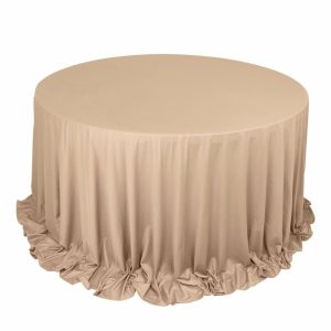 Scuba |  132″ Nude Premium Scuba Wrinkle Free Round Tablecloth, Seamless Scuba Polyester Tablecloth for 6 Foot Table With Floor-Length Drop