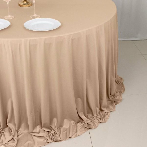 Scuba |  132″ Nude Premium Scuba Wrinkle Free Round Tablecloth, Seamless Scuba Polyester Tablecloth for 6 Foot Table With Floor-Length Drop