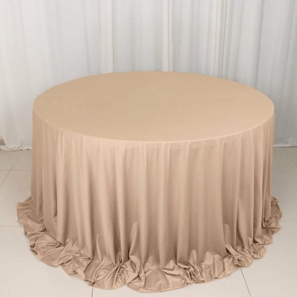 Scuba |  132″ Nude Premium Scuba Wrinkle Free Round Tablecloth, Seamless Scuba Polyester Tablecloth for 6 Foot Table With Floor-Length Drop