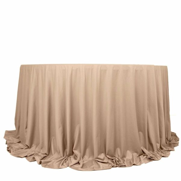 Scuba |  132″ Nude Premium Scuba Wrinkle Free Round Tablecloth, Seamless Scuba Polyester Tablecloth for 6 Foot Table With Floor-Length Drop