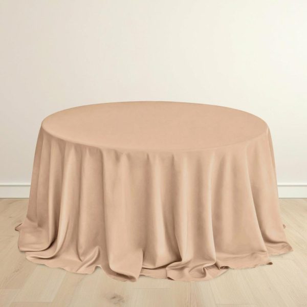 Scuba |  132″ Nude Premium Scuba Wrinkle Free Round Tablecloth, Seamless Scuba Polyester Tablecloth for 6 Foot Table With Floor-Length Drop