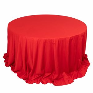 Scuba |  132″ Red Premium Scuba Wrinkle Free Round Tablecloth, Seamless Scuba Polyester Tablecloth for 6 Foot Table With Floor-Length Drop