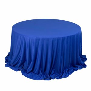 Scuba |  132″ Royal Blue Premium Scuba Wrinkle Free Round Tablecloth, Seamless Scuba Polyester Tablecloth for 6 Foot Table With Floor-Length Drop