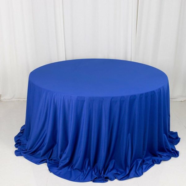 Scuba |  132″ Royal Blue Premium Scuba Wrinkle Free Round Tablecloth, Seamless Scuba Polyester Tablecloth for 6 Foot Table With Floor-Length Drop