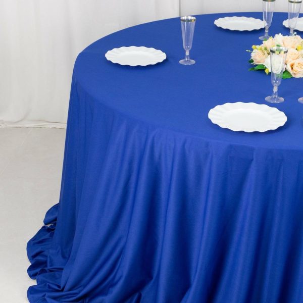 Scuba |  132″ Royal Blue Premium Scuba Wrinkle Free Round Tablecloth, Seamless Scuba Polyester Tablecloth for 6 Foot Table With Floor-Length Drop