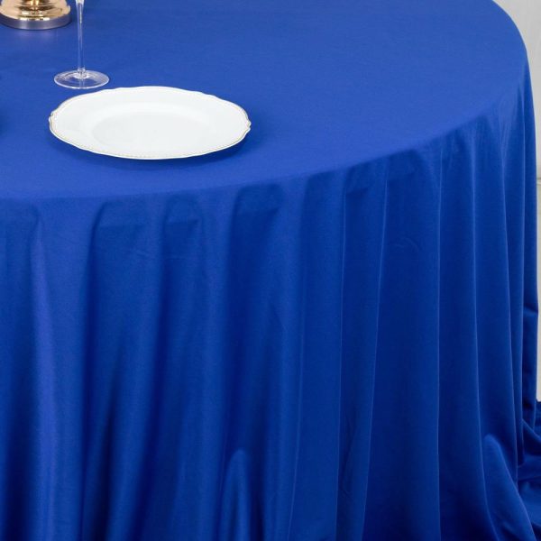 Scuba |  132″ Royal Blue Premium Scuba Wrinkle Free Round Tablecloth, Seamless Scuba Polyester Tablecloth for 6 Foot Table With Floor-Length Drop