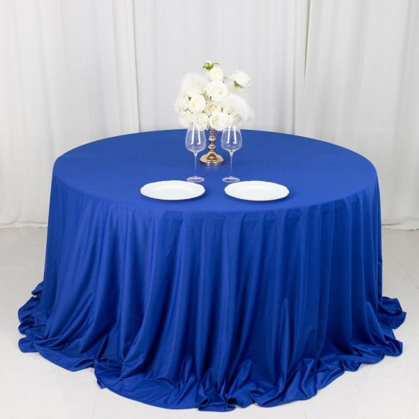 Scuba |  132″ Royal Blue Premium Scuba Wrinkle Free Round Tablecloth, Seamless Scuba Polyester Tablecloth for 6 Foot Table With Floor-Length Drop