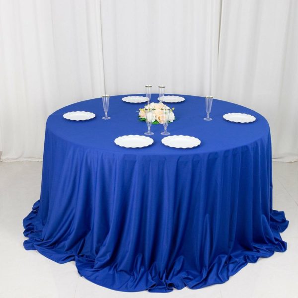 Scuba |  132″ Royal Blue Premium Scuba Wrinkle Free Round Tablecloth, Seamless Scuba Polyester Tablecloth for 6 Foot Table With Floor-Length Drop