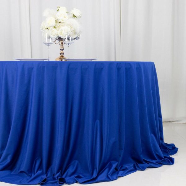 Scuba |  132″ Royal Blue Premium Scuba Wrinkle Free Round Tablecloth, Seamless Scuba Polyester Tablecloth for 6 Foot Table With Floor-Length Drop