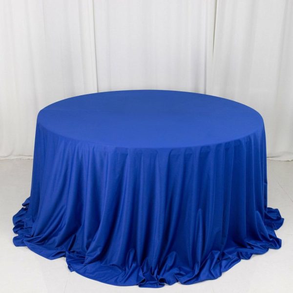 Scuba |  132″ Royal Blue Premium Scuba Wrinkle Free Round Tablecloth, Seamless Scuba Polyester Tablecloth for 6 Foot Table With Floor-Length Drop