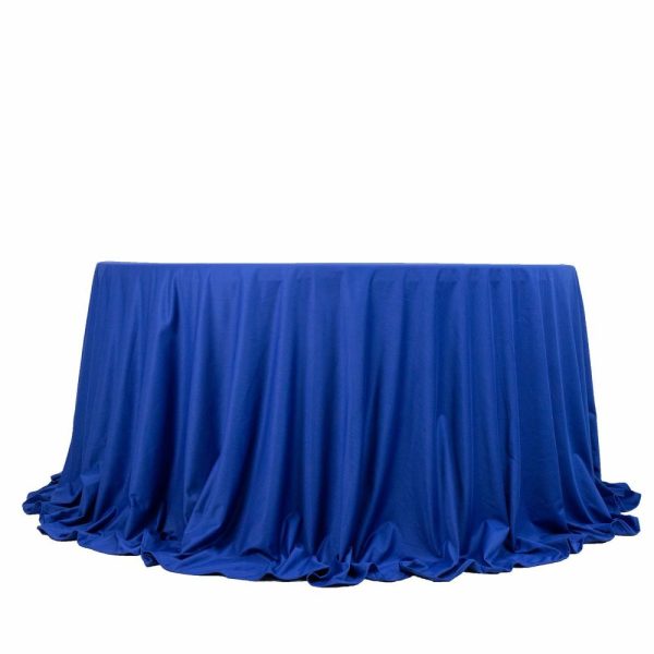 Scuba |  132″ Royal Blue Premium Scuba Wrinkle Free Round Tablecloth, Seamless Scuba Polyester Tablecloth for 6 Foot Table With Floor-Length Drop