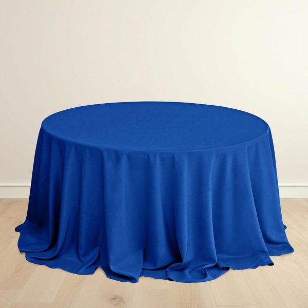 Scuba |  132″ Royal Blue Premium Scuba Wrinkle Free Round Tablecloth, Seamless Scuba Polyester Tablecloth for 6 Foot Table With Floor-Length Drop