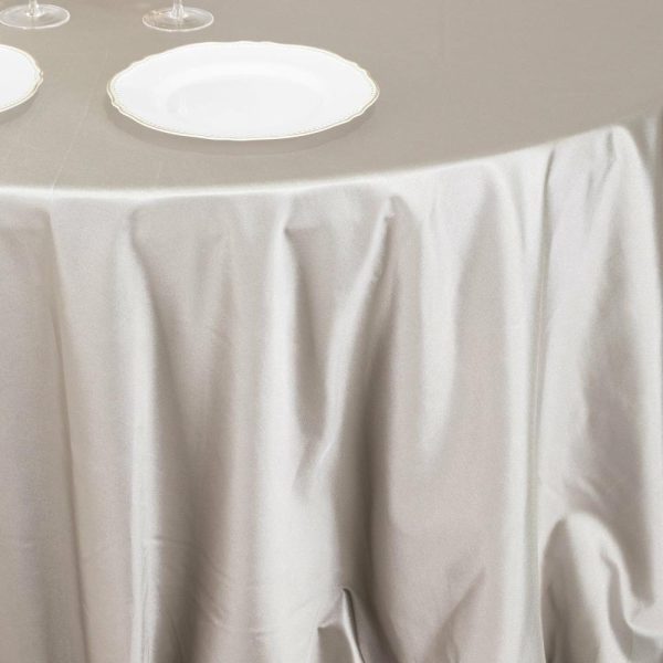 Scuba |  132″ Shimmer Silver Premium Scuba Round Tablecloth, Wrinkle Free Seamless Polyester Tablecloth for 6 Foot Table With Floor-Length Drop