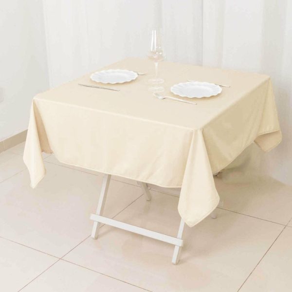 Scuba |  54″ Beige Premium Scuba Wrinkle Free Square Tablecloth, Seamless Scuba Polyester Tablecloth