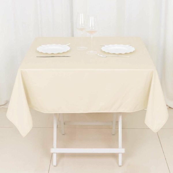 Scuba |  54″ Beige Premium Scuba Wrinkle Free Square Tablecloth, Seamless Scuba Polyester Tablecloth