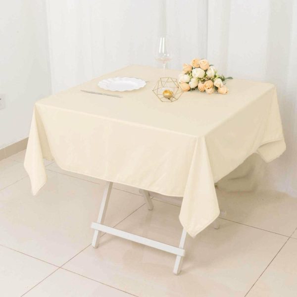 Scuba |  54″ Beige Premium Scuba Wrinkle Free Square Tablecloth, Seamless Scuba Polyester Tablecloth