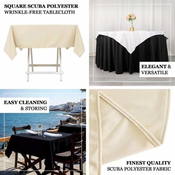 Scuba |  54″ Beige Premium Scuba Wrinkle Free Square Tablecloth, Seamless Scuba Polyester Tablecloth