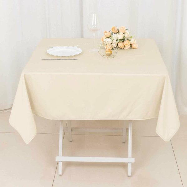 Scuba |  54″ Beige Premium Scuba Wrinkle Free Square Tablecloth, Seamless Scuba Polyester Tablecloth