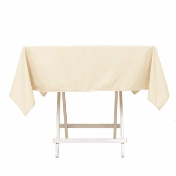 Scuba |  54″ Beige Premium Scuba Wrinkle Free Square Tablecloth, Seamless Scuba Polyester Tablecloth