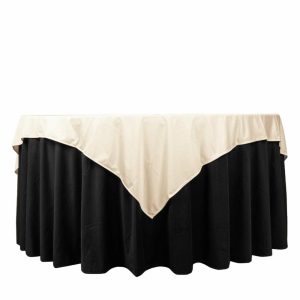 Scuba |  70″ Beige Premium Scuba Wrinkle Free Square Table Overlay, Seamless Scuba Polyester Table Topper