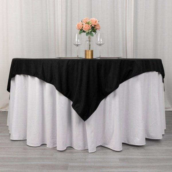 Scuba |  70″ Black Premium Scuba Wrinkle Free Square Table Overlay, Seamless Scuba Polyester Table Topper