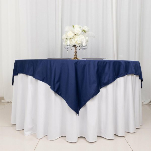 Scuba |  70″ Navy Blue Premium Scuba Wrinkle Free Square Table Overlay, Seamless Scuba Polyester Table Topper