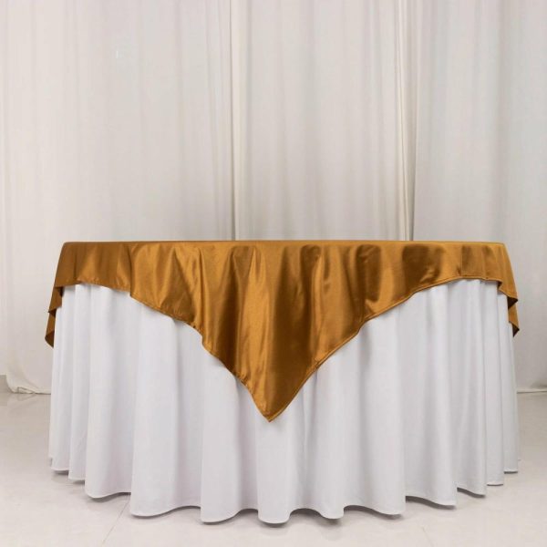 Scuba |  70″ Shimmer Gold Premium Scuba Square Table Overlay, Wrinkle Free Seamless Polyester Table Topper