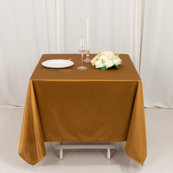 Scuba |  70″ Shimmer Gold Premium Scuba Square Tablecloth, Wrinkle Free Seamless Polyester Tablecloth