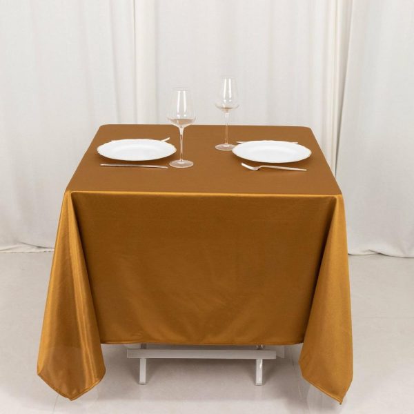 Scuba |  70″ Shimmer Gold Premium Scuba Square Tablecloth, Wrinkle Free Seamless Polyester Tablecloth