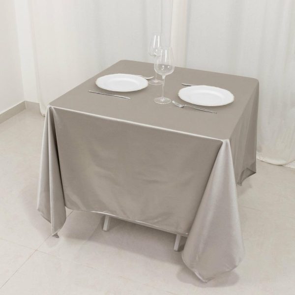 Scuba |  70″ Shimmer Silver Premium Scuba Square Tablecloth, Wrinkle Free Seamless Polyester Tablecloth