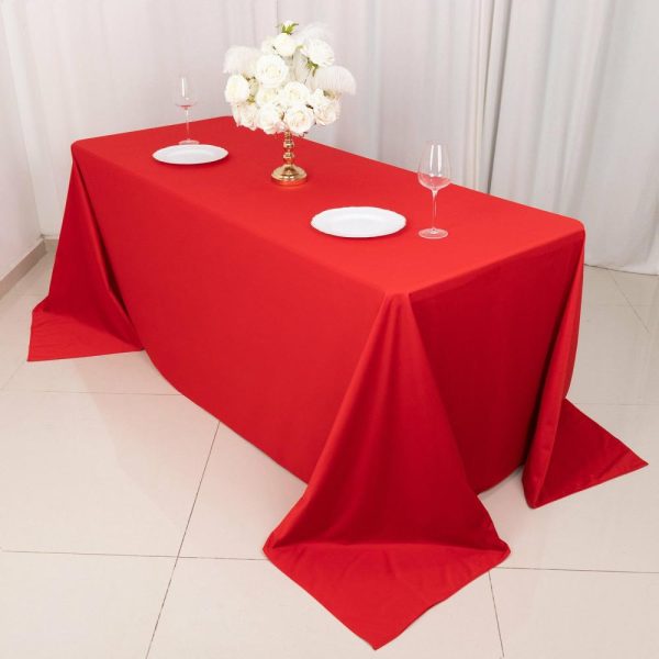 Scuba |  90″x132″ Red Premium Scuba Wrinkle Free Rectangular Tablecloth, Seamless Scuba Polyester Tablecloth for 6 Foot Table With Floor-Length Drop