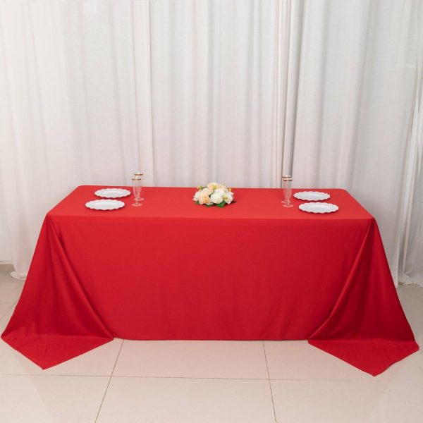 Scuba |  90″x132″ Red Premium Scuba Wrinkle Free Rectangular Tablecloth, Seamless Scuba Polyester Tablecloth for 6 Foot Table With Floor-Length Drop