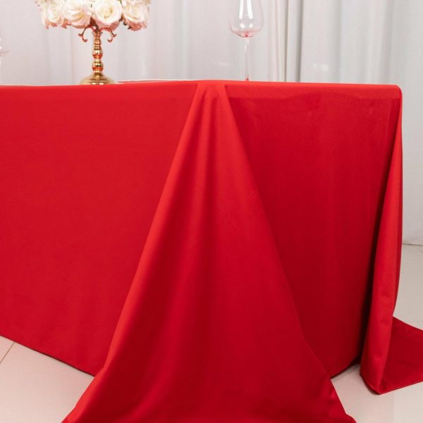 Scuba |  90″x132″ Red Premium Scuba Wrinkle Free Rectangular Tablecloth, Seamless Scuba Polyester Tablecloth for 6 Foot Table With Floor-Length Drop