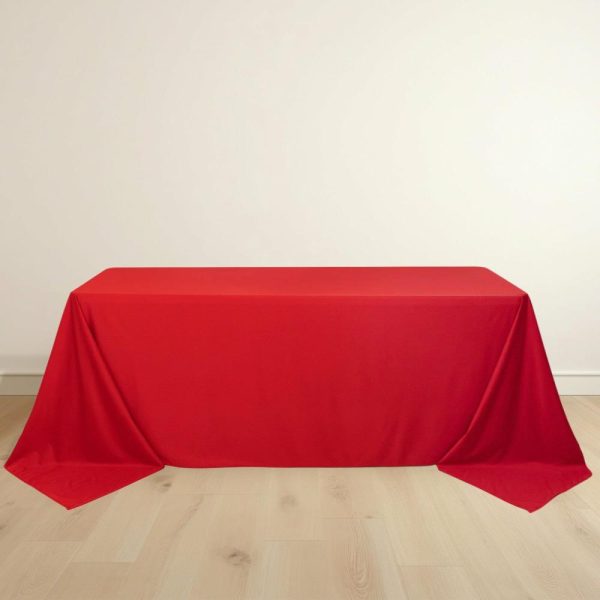 Scuba |  90″x132″ Red Premium Scuba Wrinkle Free Rectangular Tablecloth, Seamless Scuba Polyester Tablecloth for 6 Foot Table With Floor-Length Drop