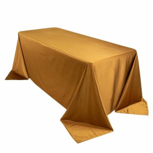 Scuba |  90″x132″ Shimmer Gold Premium Scuba Rectangle Tablecloth, Wrinkle Free Seamless Polyester Tablecloth for 6 Foot Table With Floor-Length Drop