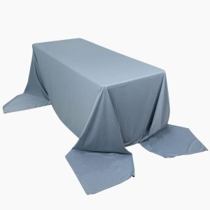 Scuba |  90″x156″ Dusty Blue Premium Scuba Wrinkle Free Rectangular Tablecloth, Seamless Scuba Polyester Tablecloth for 8 Foot Table With Floor-Length Drop