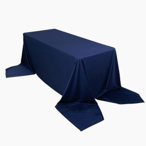 Scuba |  90″x156″ Navy Blue Premium Scuba Wrinkle Free Rectangular Tablecloth, Seamless Scuba Polyester Tablecloth for 8 Foot Table With Floor-Length Drop