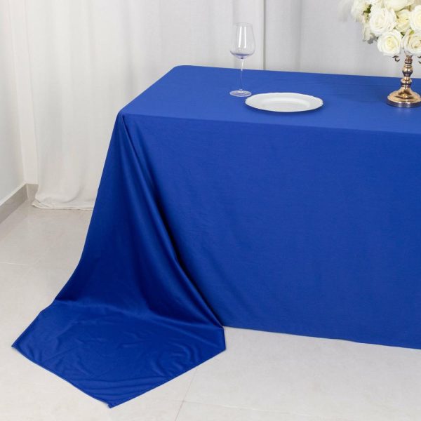 Scuba |  90″x156″ Royal Blue Premium Scuba Wrinkle Free Rectangular Tablecloth, Seamless Scuba Polyester Tablecloth for 8 Foot Table With Floor-Length Drop