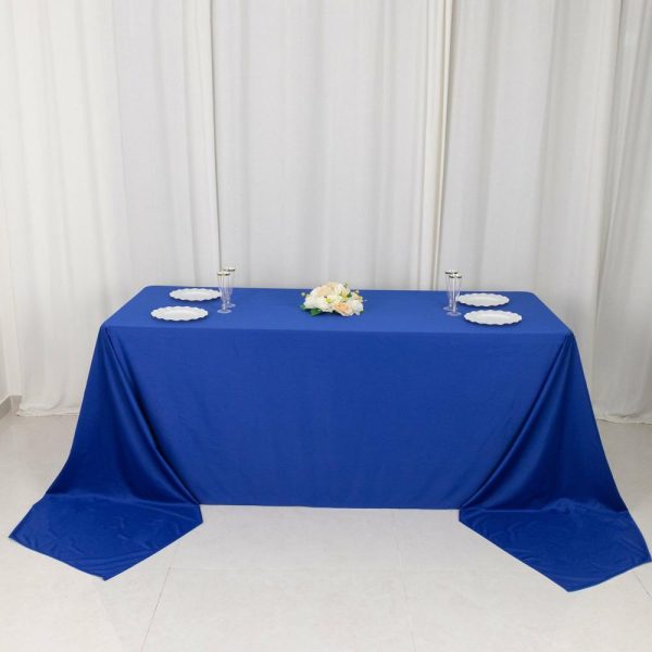 Scuba |  90″x156″ Royal Blue Premium Scuba Wrinkle Free Rectangular Tablecloth, Seamless Scuba Polyester Tablecloth for 8 Foot Table With Floor-Length Drop